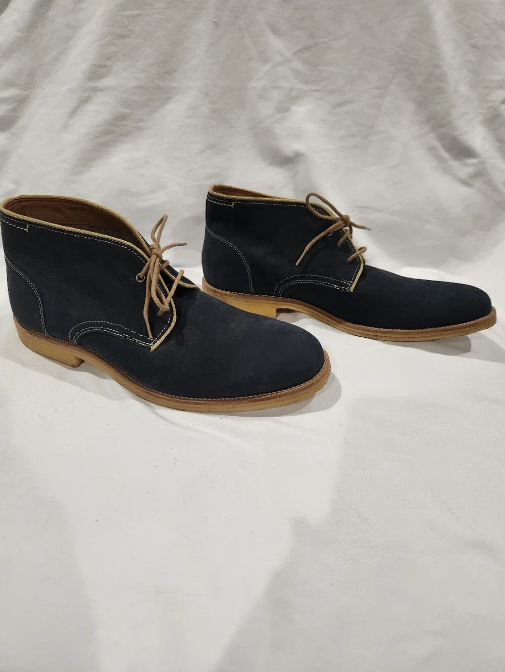 Johnston & Murphy Navy Suede Leather Sheepskin Chukka Boots Size 12 NWOT